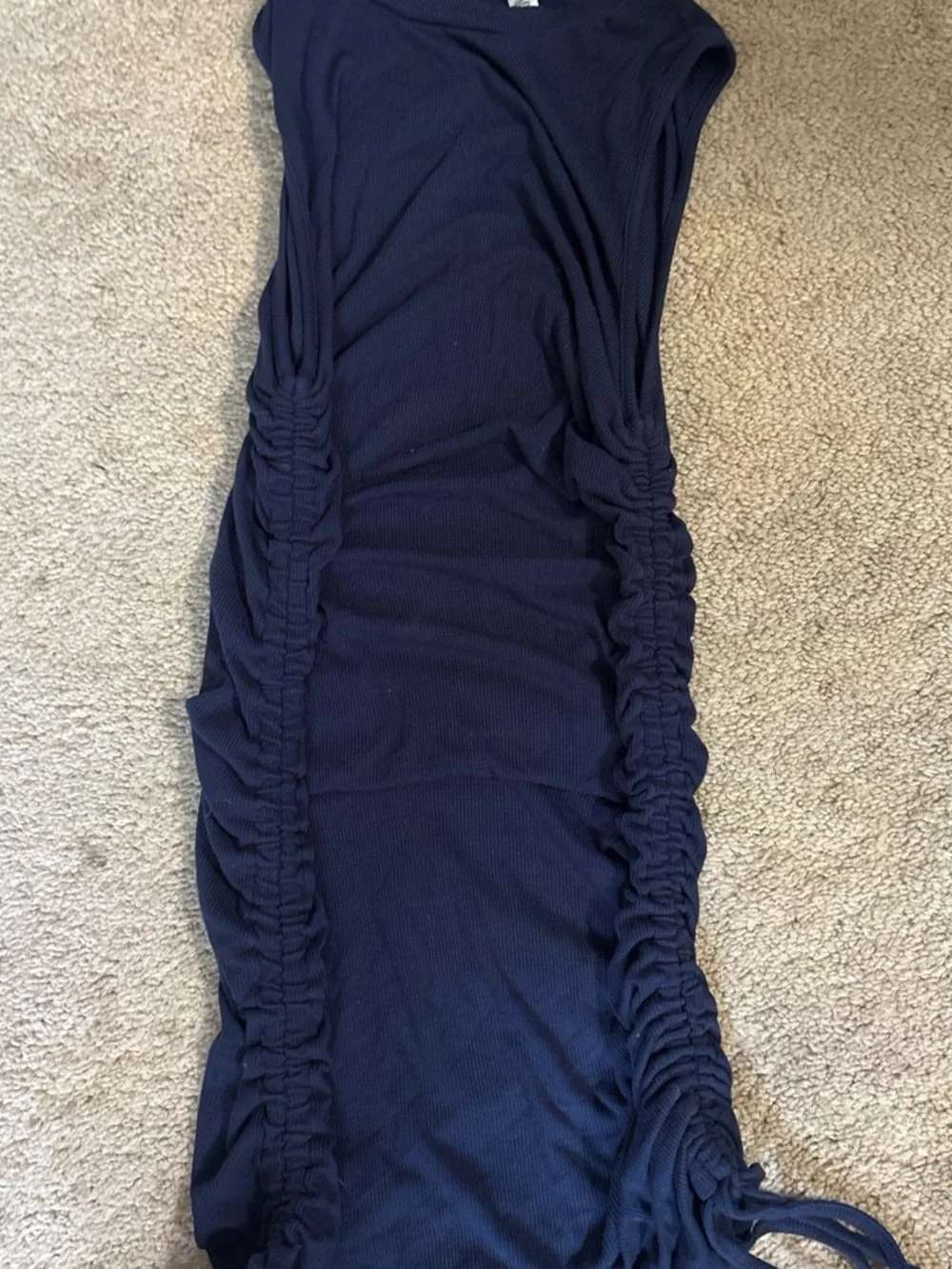Sleeveless Navy Ruched Side Tie Dress